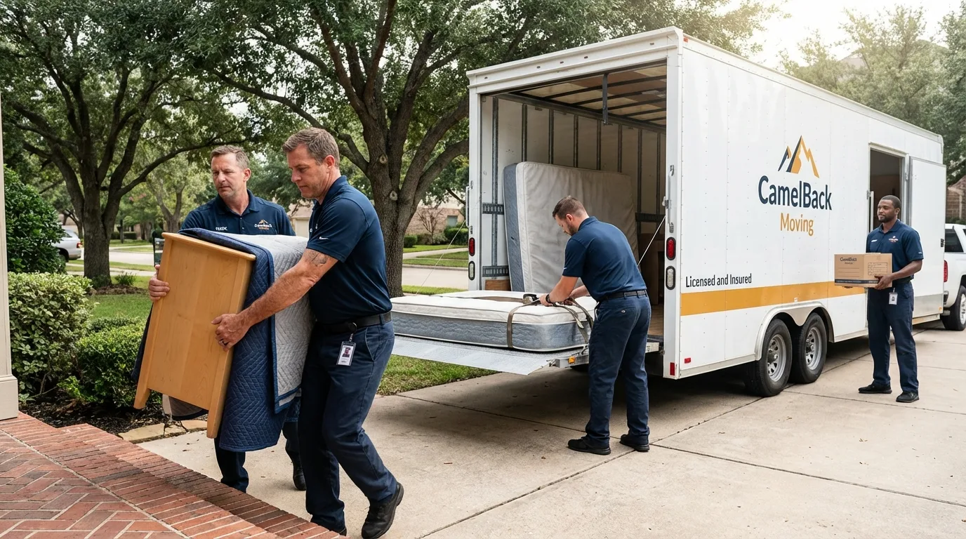 Crew loading residential truck for cross-state move from Edgefield, SC